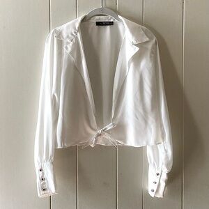 ⭐️ MXM Collective Sheer Wrap  White Size Large Blouse Pink Pearl Buttons